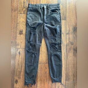 American Eagle Women’s High-Rise Leggings Crop Black Distressed Jeans- size 8